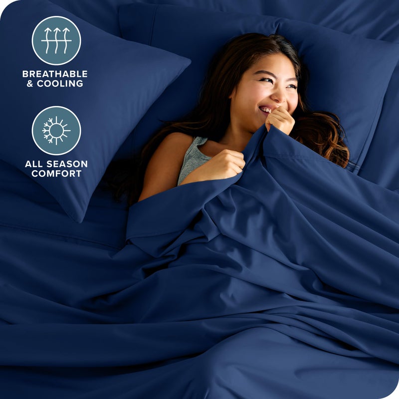 Bare Home Queen Sheet Set - Luxury 1800 Ultra-Soft Microfiber - Double Brushed - Deep Pockets - Easy Fit - 4 Piece Set - Bedding Sheets & Pillowcases (Queen  Dark Blue) - Image 3